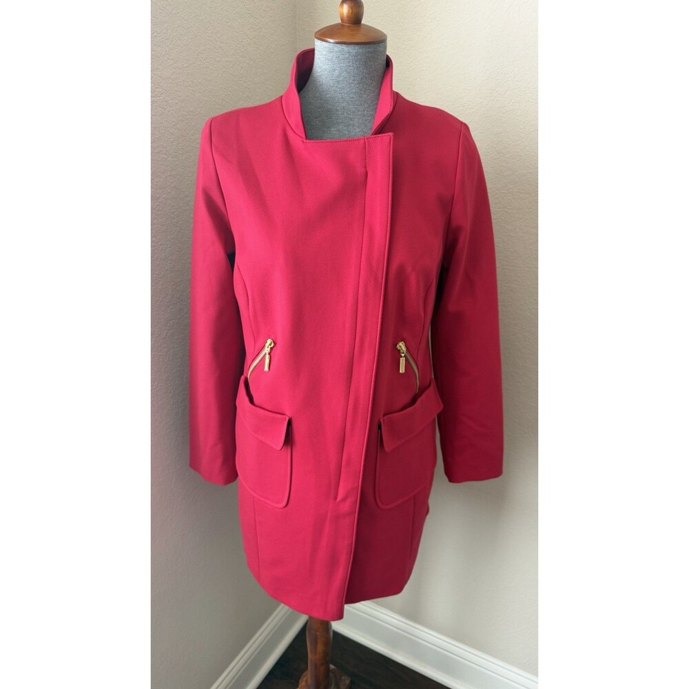 Chicos Size 0 (Small/4) Red Asymmetrical Front Zipper Accent Ponte Jacket